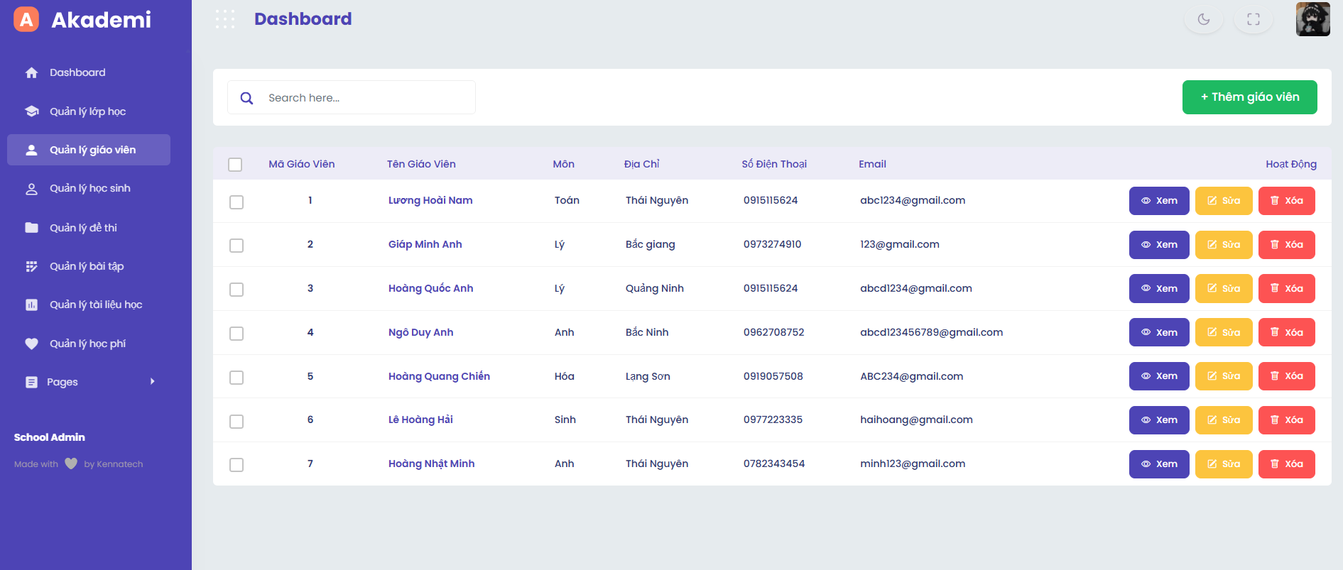 Quản lý giáo viên